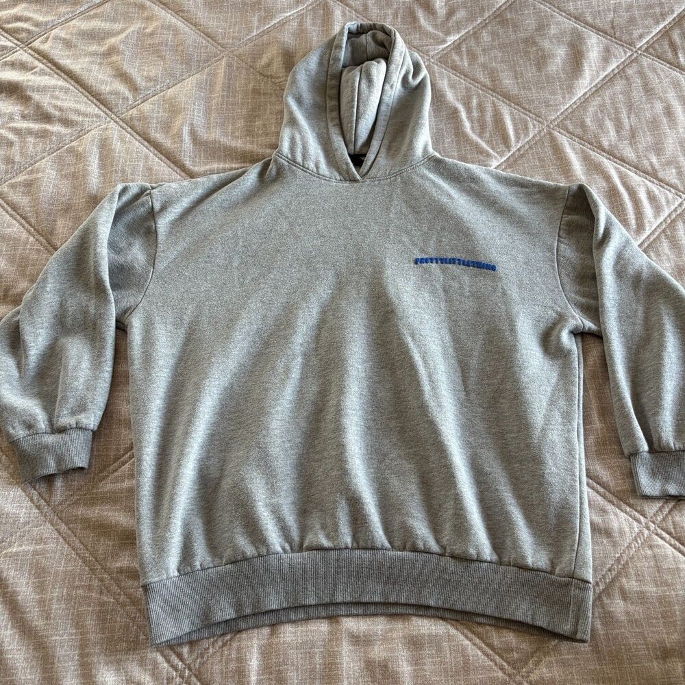PrettyLittleThing: Women's Gray Pullover Hoodie with Blue Raised Logo Size M